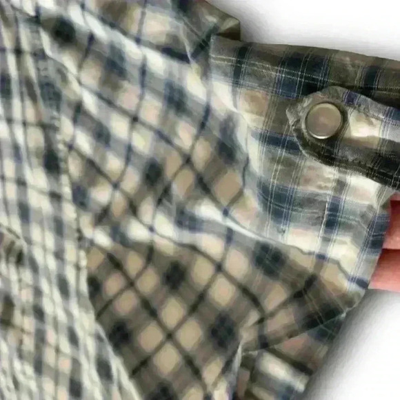 J. Ferrar Mens Western Pearl Snap Shirt Short Sleeve 4XL 20-20.5 Blue Plaid - Picture 5 of 10